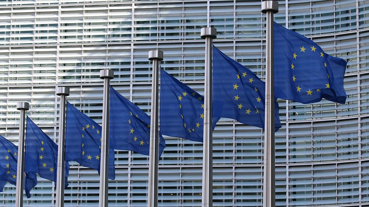 Flagi Unii Europejskiej na masztach